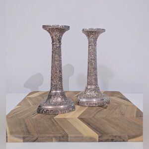 Vintage silver plated tapered candle holders (set of 2)